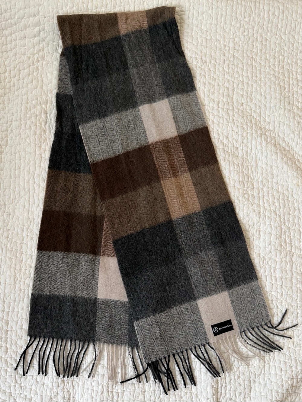 Mercedes Benz Luxury Men's Plaid Wool Blend Scarf